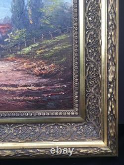 Oil on Canvas Autumn Landscape Signed Siarnowski Wooden Frame with Gilded Stucco