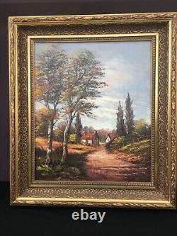 Oil on Canvas Autumn Landscape Signed Siarnowski Wooden and Gilded Stucco Frame