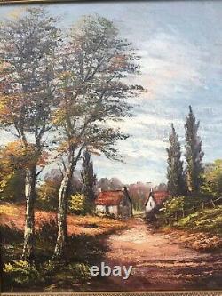 Oil on Canvas Autumn Landscape Signed Siarnowski Wooden and Gilded Stucco Frame