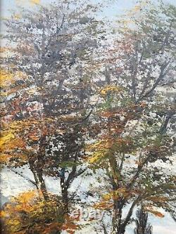 Oil on Canvas Autumn Landscape Signed Siarnowski Wooden and Gilded Stucco Frame