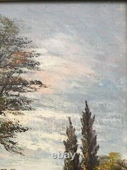 Oil on Canvas Autumn Landscape Signed Siarnowski Wooden and Gilded Stucco Frame
