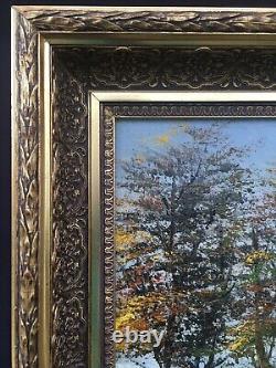 Oil on Canvas Autumn Landscape Signed Siarnowski Wooden and Gilded Stucco Frame