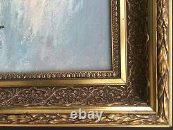 Oil on Canvas Autumn Landscape Signed Siarnowski Wooden and Gilded Stucco Frame