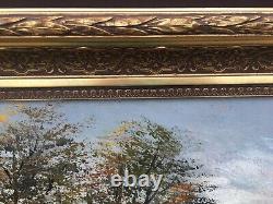 Oil on Canvas Autumn Landscape Signed Siarnowski Wooden and Gilded Stucco Frame