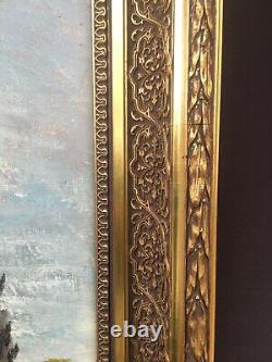 Oil on Canvas Autumn Landscape Signed Siarnowski Wooden and Gilded Stucco Frame