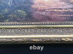 Oil on Canvas Autumn Landscape Signed Siarnowski Wooden and Gilded Stucco Frame