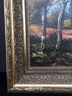Oil on Canvas Autumn Landscape Signed Siarnowski Wooden and Gilded Stucco Frame