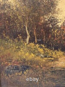 Oil on Canvas Barbizon Late 19th Century Mill in the Woods Path Stucco Frame A4030