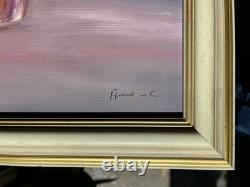 Oil on Canvas Framed Wooden Still Life Flower Bouquet