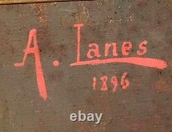 Oil on Canvas Painting Portrait Signed A. Lanes dated 1896 gilded wooden frame