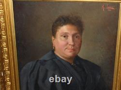 Oil on Canvas Painting Portrait Signed A. Lanes dated 1896 gilded wooden frame
