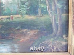 Oil on Canvas Painting, Woodland Scene with a Shepherdess, French Barbizon School, 19th Century