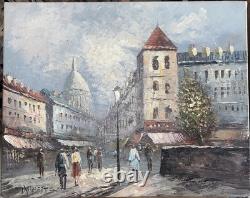 Oil on Canvas, Paris Montmartre Sacré-Cœur, Signed BURNETT, Wooden Frame