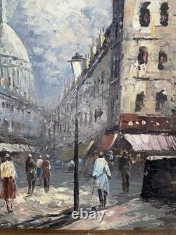 Oil on Canvas, Paris Montmartre Sacré-Cœur, Signed BURNETT, Wooden Frame