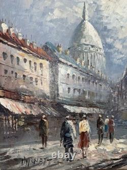 Oil on Canvas, Paris Montmartre Sacré-Cœur, Signed BURNETT, Wooden Frame