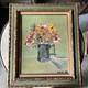 Oil On Canvas Still Life Flowers Wooden Frame