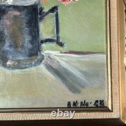 Oil on Canvas Still Life Flowers Wooden Frame