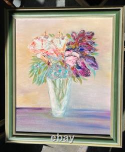 Oil on Canvas Still Life Flowers Wooden Framing