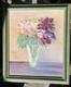 Oil On Canvas Still Life Flowers Wooden Framing