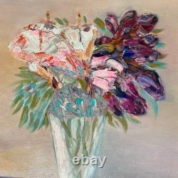 Oil on Canvas Still Life Flowers Wooden Framing