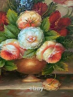 Oil on Canvas by Michel Aaron 20th Century Bouquet of Flowers Wooden Frame L1790