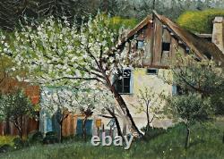 Oil on Canvas on Wood Farm Landscape Signed, Framed (Art Deco)