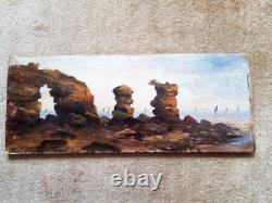 Oil on Old Panel Marine Coastline Devil's Bridge Royan (g Corbier)