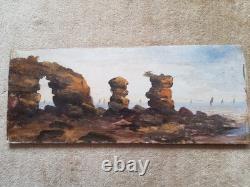 Oil on Old Panel Marine Coastline Devil's Bridge Royan (g Corbier)