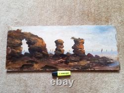 Oil on Old Panel Marine Coastline Devil's Bridge Royan (g Corbier)