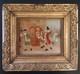 Oil On Panel 14x10 Cm Framed Painting Wood Stucco 20x18 Busy Street Scene