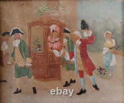 Oil on Panel 14x10 cm Framed Painting Wood Stucco 20x18 Busy Street Scene