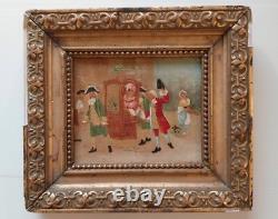 Oil on Panel 14x10 cm Framed Painting Wood Stucco 20x18 Busy Street Scene