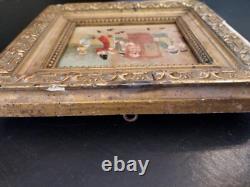 Oil on Panel 14x10 cm Framed Painting Wood Stucco 20x18 Busy Street Scene