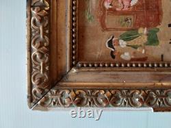 Oil on Panel 14x10 cm Framed Painting Wood Stucco 20x18 Busy Street Scene