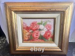Oil on Panel Bouquet of Roses by Claude Salembier Golden Wood Frame 20th Century