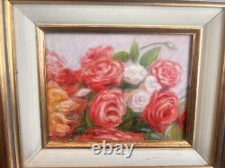 Oil on Panel Bouquet of Roses by Claude Salembier Golden Wood Frame 20th Century