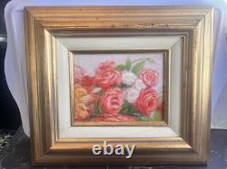 Oil on Panel Bouquet of Roses by Claude Salembier Golden Wood Frame 20th Century