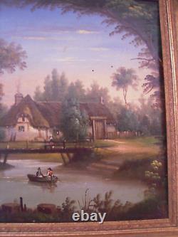 Oil on Wood Antique Framed Late 18th Century Animated Landscape