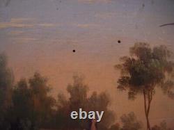 Oil on Wood Antique Framed Late 18th Century Animated Landscape