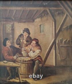 Oil on Wood Dutch School XIXth Century Smokers Scene. Sold with its Frame