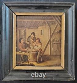 Oil on Wood Dutch School XIXth Century Smokers Scene. Sold with its Frame