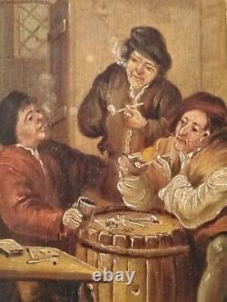 Oil on Wood Dutch School XIXth Century Smokers Scene. Sold with its Frame