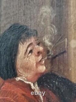 Oil on Wood Dutch School XIXth Century Smokers Scene. Sold with its Frame