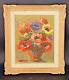 Oil On Wood Painting Knife Artwork Bouquet Of Flowers Signed Juliette Bonnot