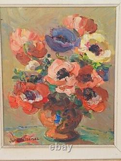 Oil on Wood Painting Knife Artwork Bouquet of Flowers Signed Juliette Bonnot
