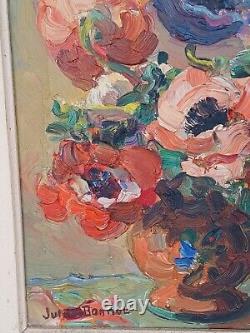 Oil on Wood Painting Knife Artwork Bouquet of Flowers Signed Juliette Bonnot