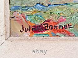 Oil on Wood Painting Knife Artwork Bouquet of Flowers Signed Juliette Bonnot