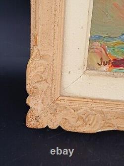 Oil on Wood Painting Knife Artwork Bouquet of Flowers Signed Juliette Bonnot