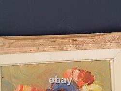 Oil on Wood Painting Knife Artwork Bouquet of Flowers Signed Juliette Bonnot