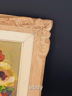 Oil on Wood Painting Knife Artwork Bouquet of Flowers Signed Juliette Bonnot